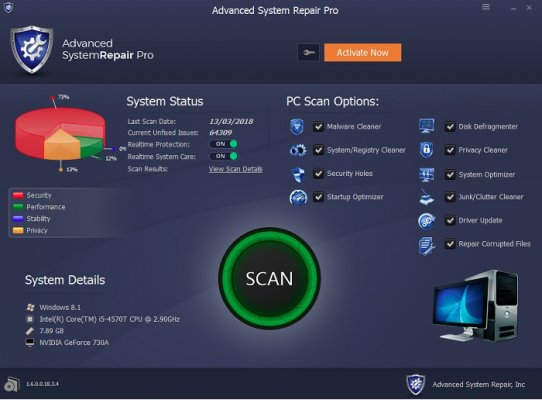 advanced system repair pro system optimizers screenshot scan window